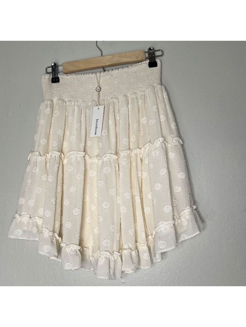 Heartloom Women's Cream Polka Dot Ruffle Mini Skirt Size Large